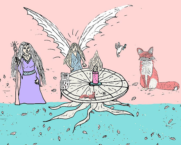 Illustration einer Tafelrunde von der geistigen Welt